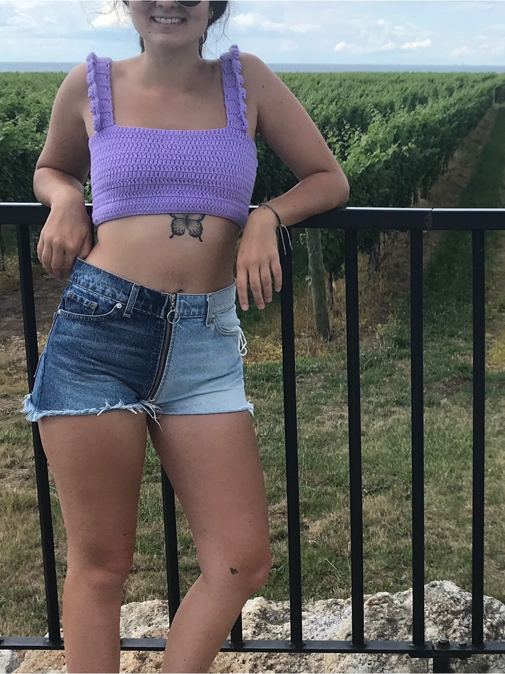 Lavender Crochet Square-Neck Crop Top - Women's Purple Knit Tank
